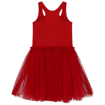 Girls Red Embellished Tulle Dress