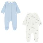 Baby Boys Ivory & Blue Babygrows ( 2-Pack ), 2, hi-res