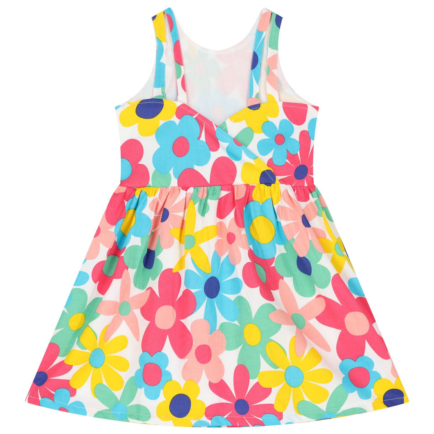 فستان  بطبعة الوهور باللون الأبيض للبنات, 1, hi-res