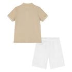  Younger Boys Beige & White Logo Shorts Set, 1, hi-res