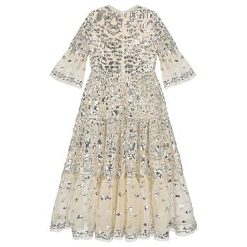 Girls Beige & Silver Sequin Maxi Dress
