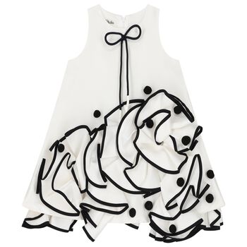 Girls White & Black Satin Dress