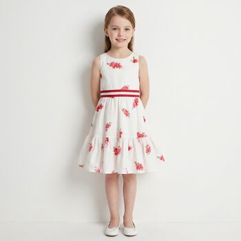 Girls White & Pink Floral Dress