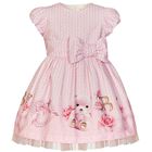 Girls Pink Teddy Bear Cotton Dress, 1, hi-res