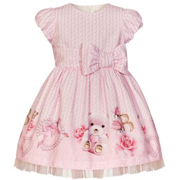 Girls Pink Teddy Bear Cotton Dress