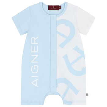 Baby Boys Blue & White Logo Romper