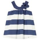 Younger Girls Ivory & Navy Blue Striped Dress, 2, hi-res