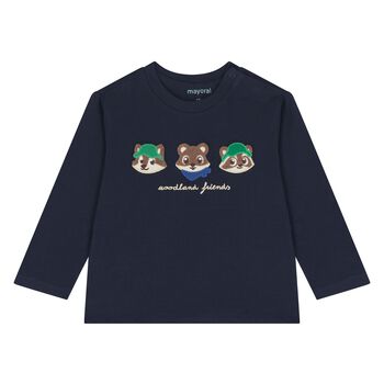 Younger Boys Navy Blue Racoon Long Sleeve Top