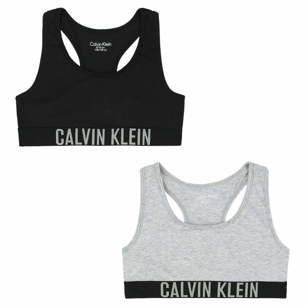  Calvin Klein Girls Bonded Scoop Neck Bra 2 Pack, Heather  Grey/Black, S: Clothing, Shoes & Jewelry