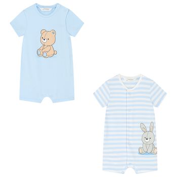 Baby Boys Blue & White Rompers ( 2 Pack )