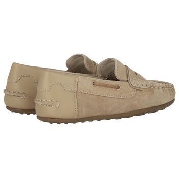 Boys Beige Suede & Leather Loafers