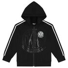 Black Logo Hooded Zip Up Top, 1, hi-res