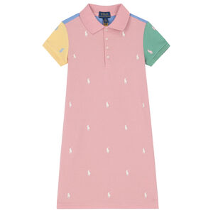 Girls Pink & Blue Logo PiquÃ© Polo Dress
