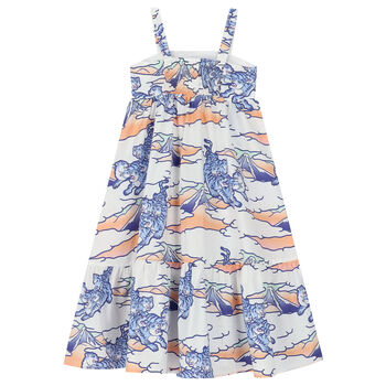 Girls White Cotton Poplin Logo dress
