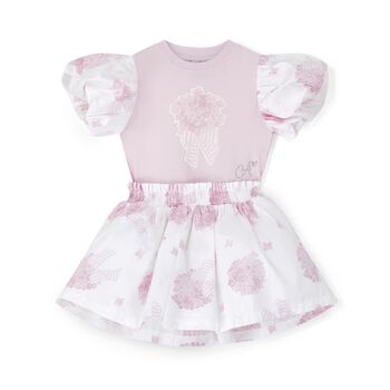 Girls Pink & White Floral Print Dress