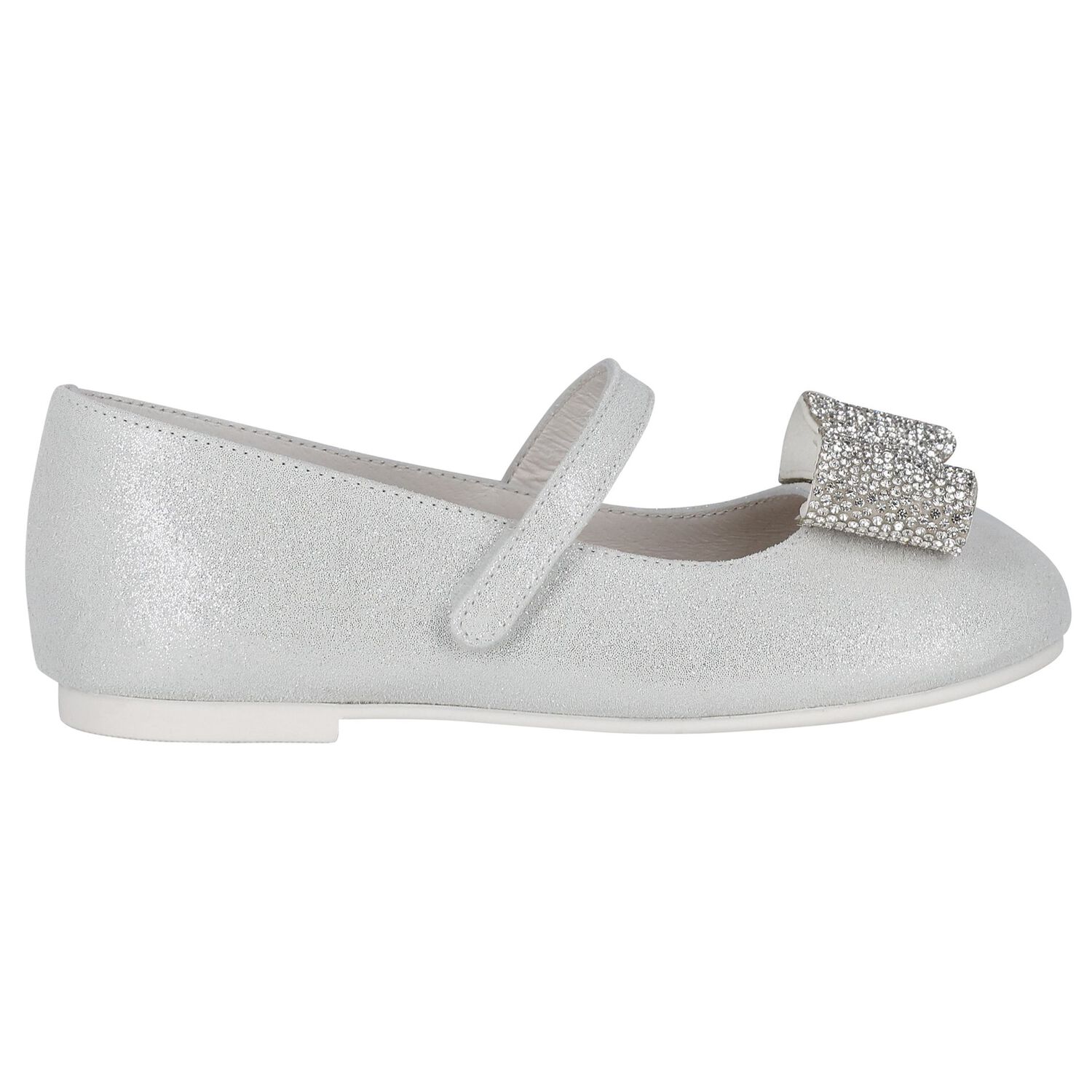 Girls Silver Embellished Bow Shoes, 1, hi-res image number null