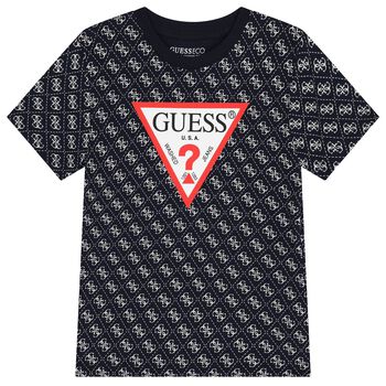 Guess Boys Navy Blue Logo T-Shirt, 5 Boys Navy Blue Logo T-Shirt