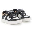 Boys Black, White & Beige Logo Trainers, 1, hi-res