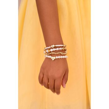 Girls White & Gold Beaded Bracelets (4 Pack)