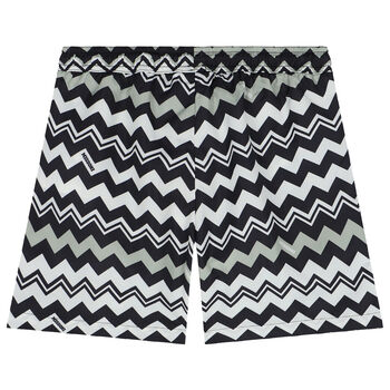 Boys Black & White Zigzag Logo Swim Shorts