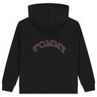 Girls Black Embellished Logo Hooded Zip Up Top, 1, hi-res