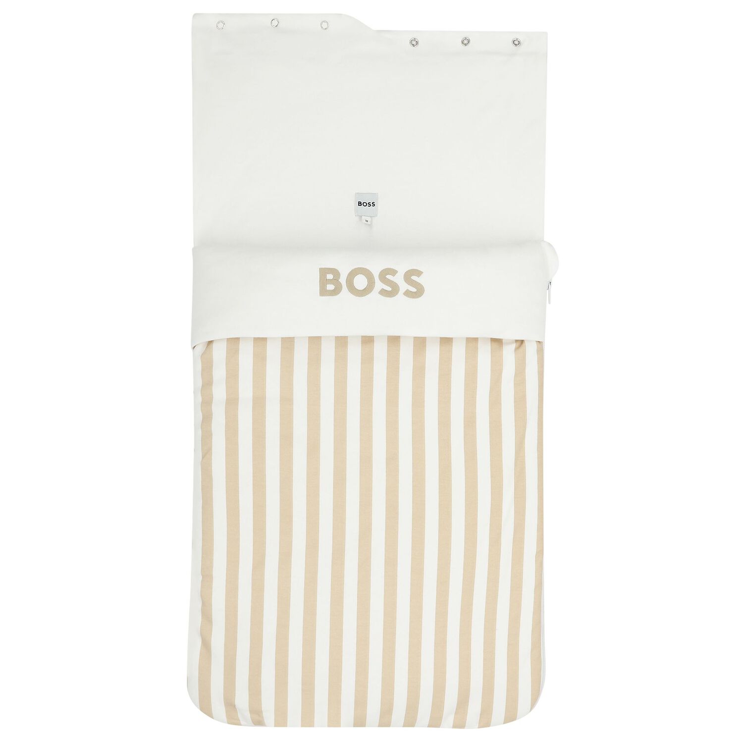 Baby Boys White & Beige Striped Logo Nest, 1, hi-res