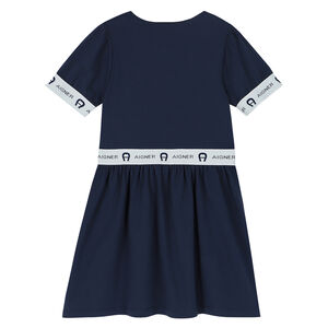 Girls Navy Blue Logo Dress