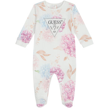 Baby Girls White Floral Logo Babygrow
