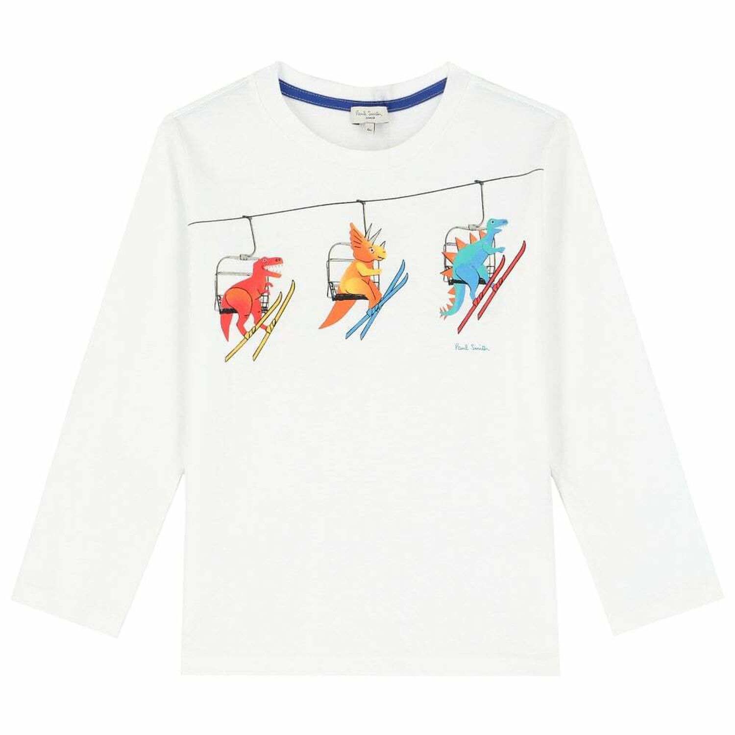 Boys White Dino Long Sleeve Top, 2, hi-res
