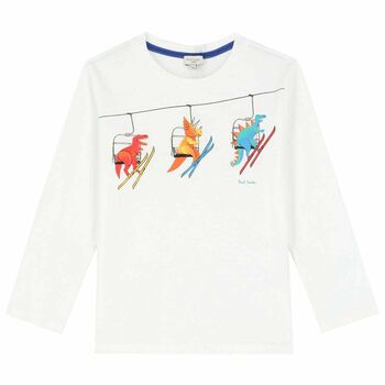 Boys White Dino Long Sleeve Top