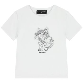 Girls White Reversible Sequin Choupette T-Shirt