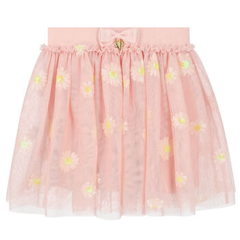 Girls Pink Floral Tulle Skirt