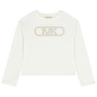 Girls White Logo Long Sleeve Top, 2, hi-res