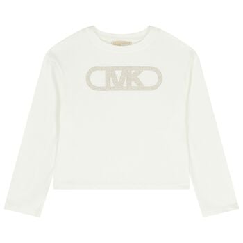 Girls White Logo Long Sleeve Top
