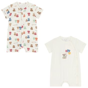 Baby Boys Ivory Teddy Bear Romper ( 2-Pack )