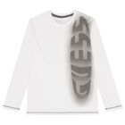 Boys White Logo Long Sleeve Top, 1, hi-res