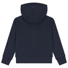 Boys Navy Blue Logo Hooded Zip Up Top, 1, hi-res