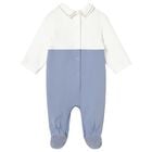 Baby Boys Blue & Ivory Dungaree Babygrow, 1, hi-res