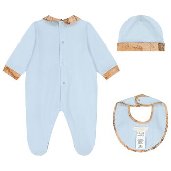 Baby Boys Blue & Beige Geo Map Babygrow Gift Set