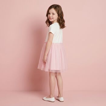 Younger Girls White & Pink Logo Tulle Dress
