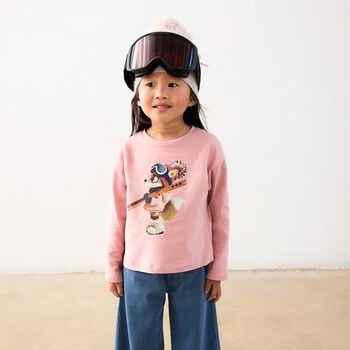 Girls Pink Fox Long Sleeve Top