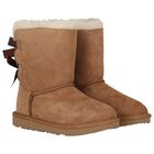 Girls Beige Bailey Bow II Suede Boots, 2, hi-res
