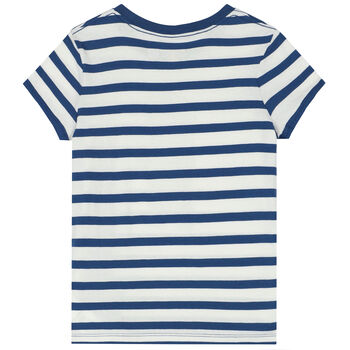 Girls Navy & White Striped Polo Bear T-Shirt
