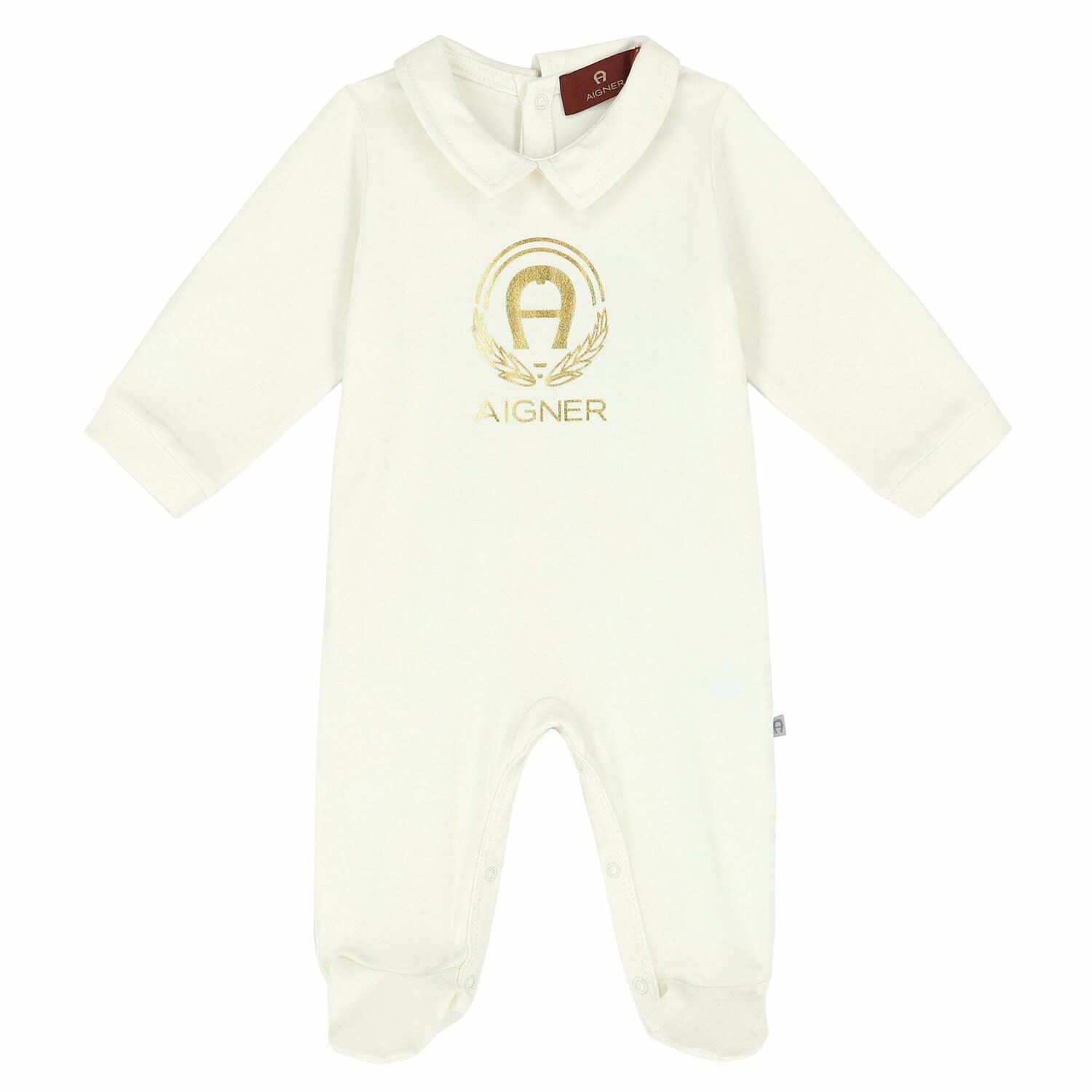 Girls Ivory & Gold Logo Babygrow, 3, hi-res