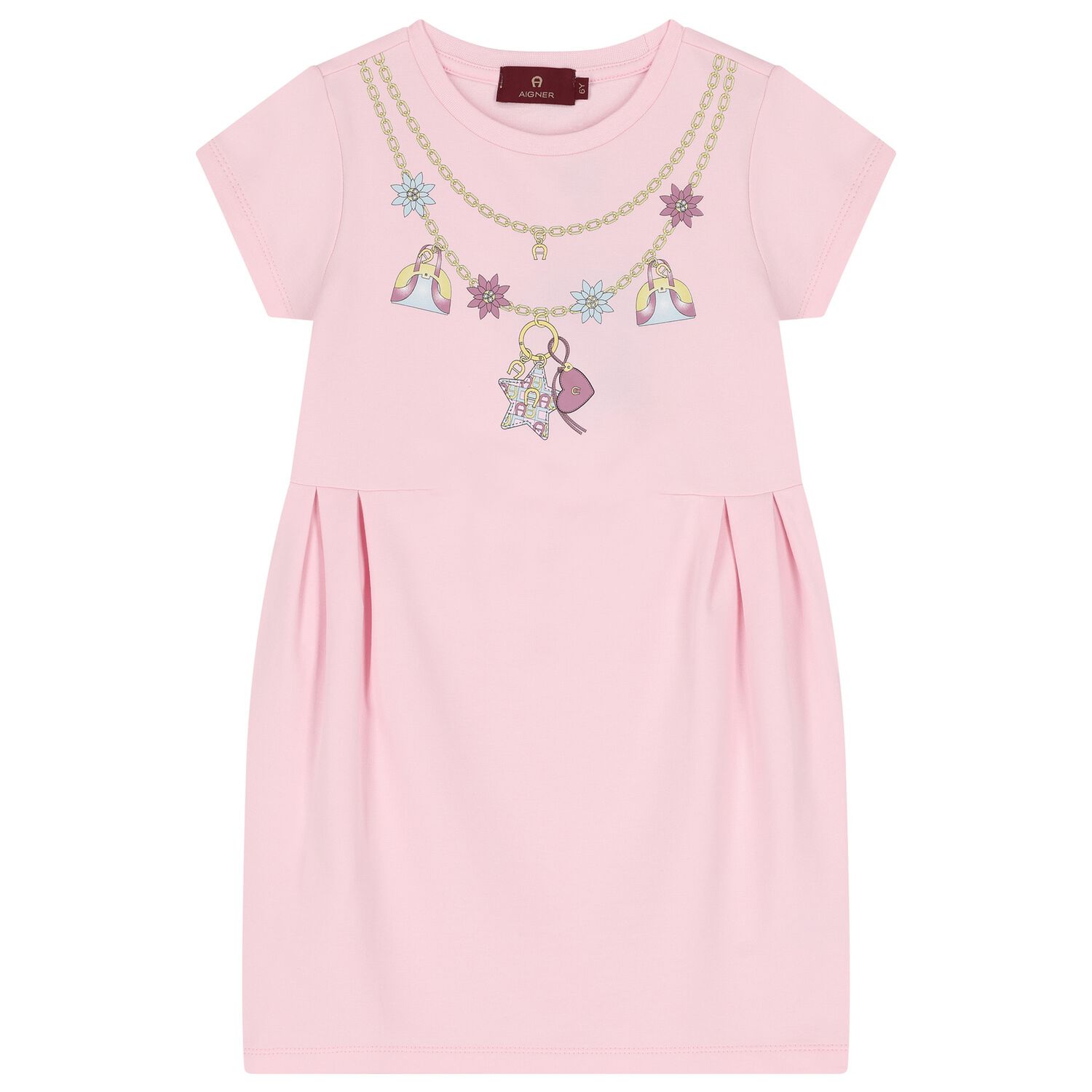 Girls Pink Necklace Logo Dress, 2, hi-res