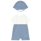 Baby Boys White & Blue Romper Set, 2, hi-res