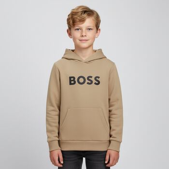 Boys Beige Logo Hooded Top