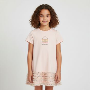 Girls Pink Bag Sequin Dress