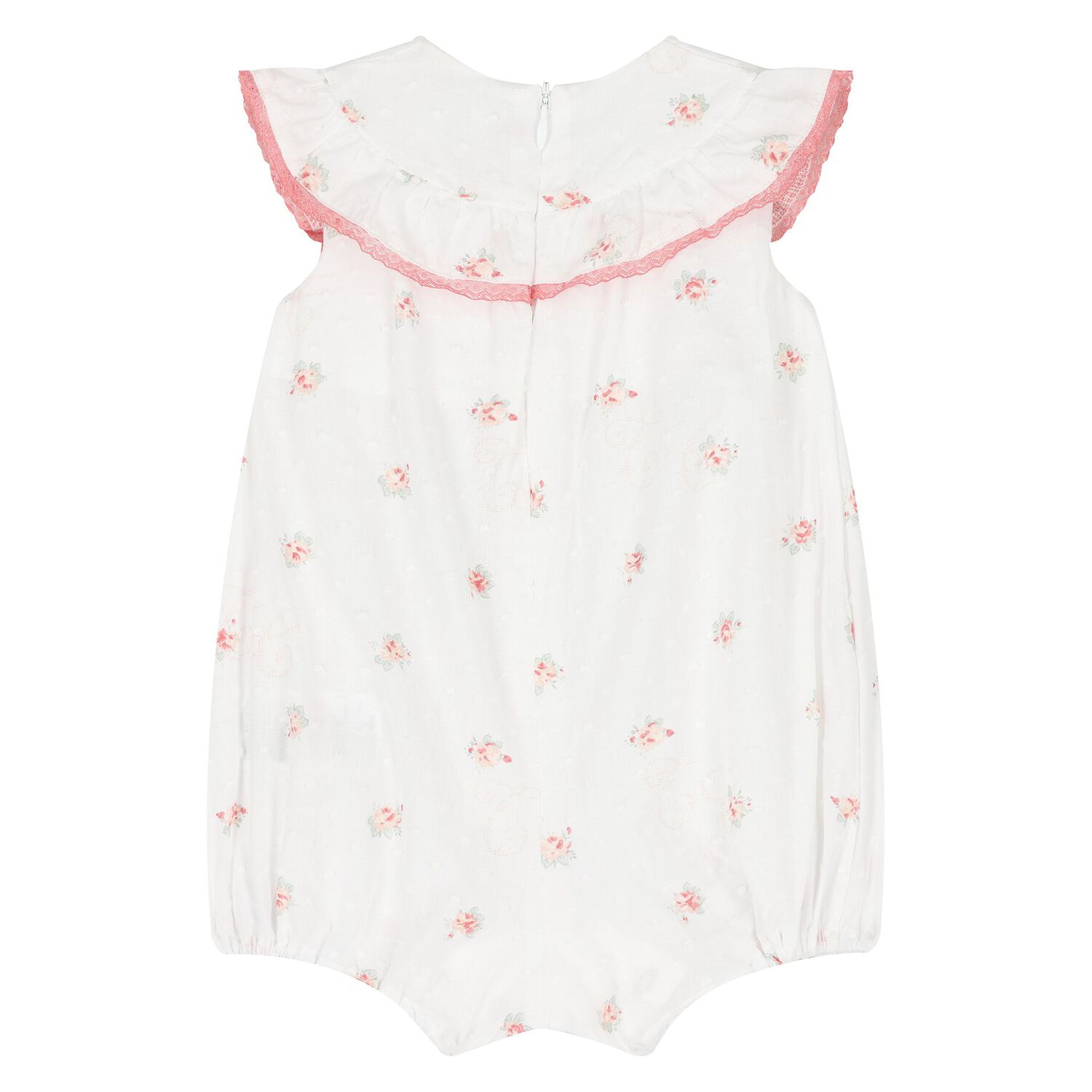Baby Girls White Floral Print Romper, 1, hi-res