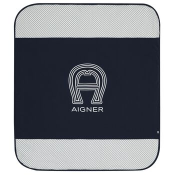 Baby Boys Navy Blue & White Logo Baby Blanket